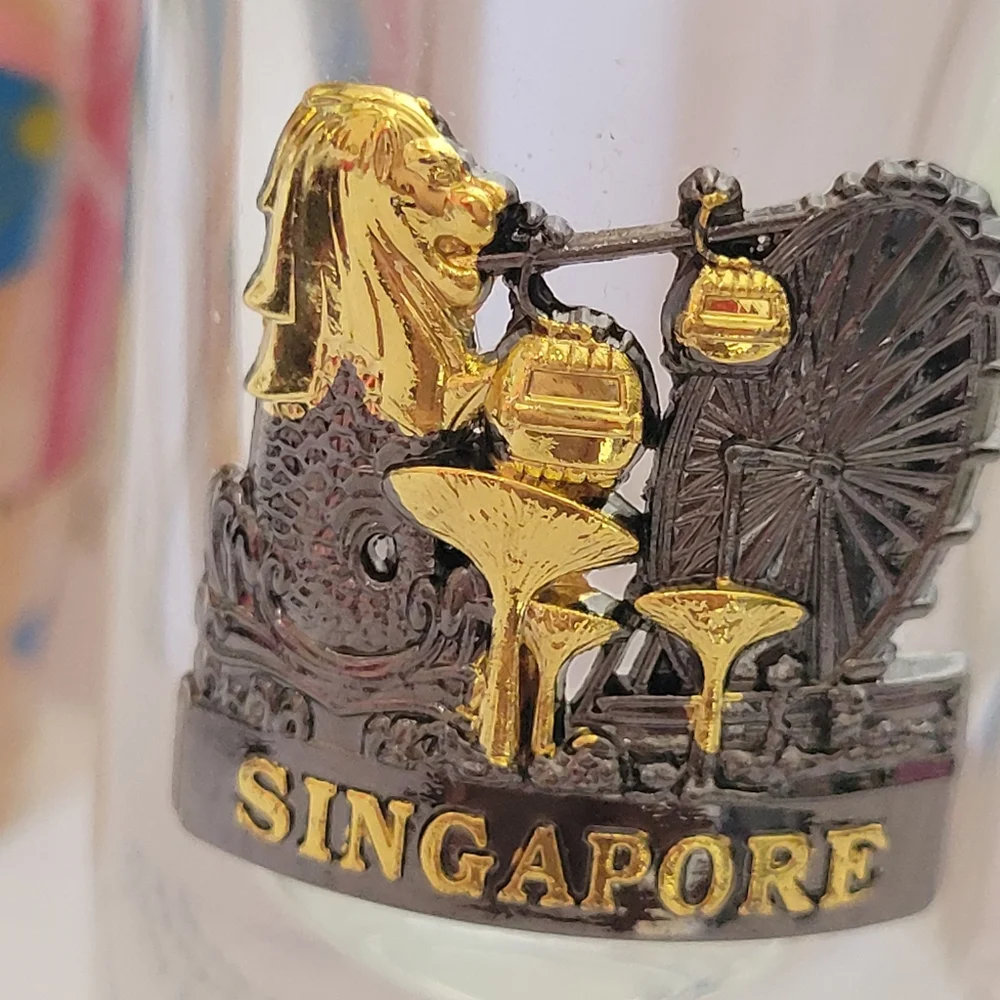 Singapore Shot Glass ~ Metallic Embellishment ~ Bar Cart ~ FINAL PRICE !!